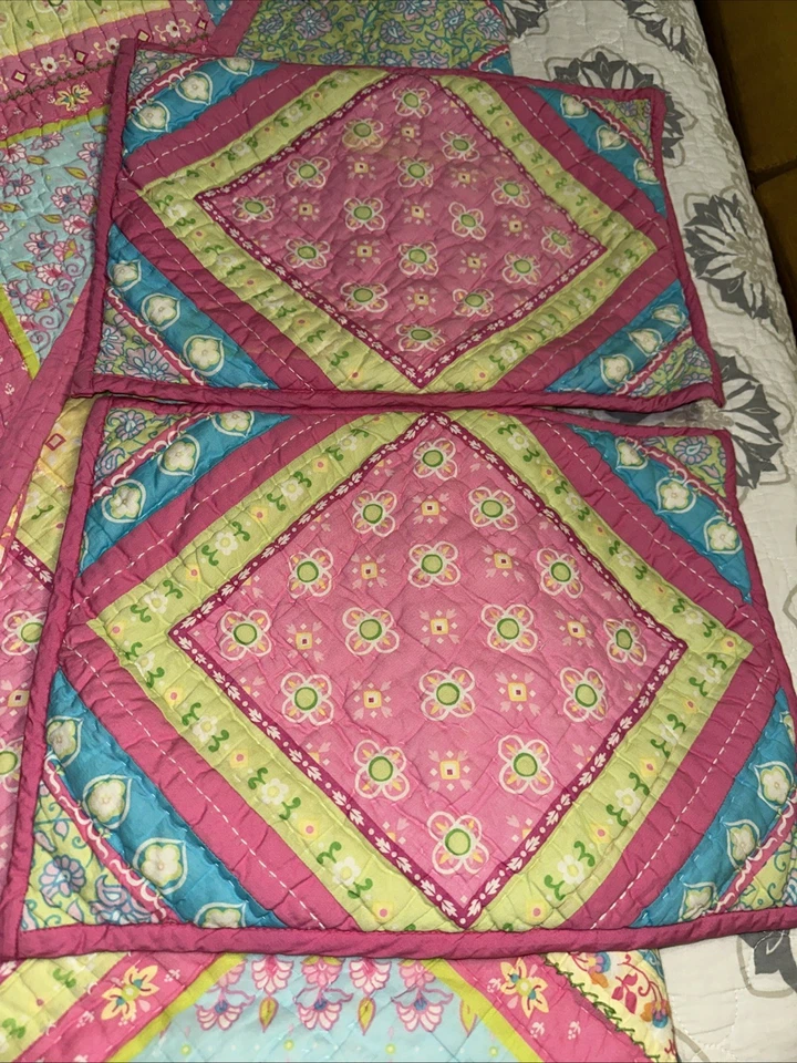 Vintage Pottery Barn Kid Quilt 90X86 F/Q Multicolor Patch Square Floral Set - Image 4 of 4