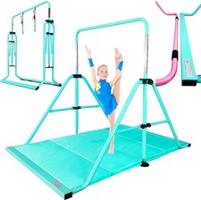 Folding Gymnastics Bar with Rings, Foldable Kip Bar with Sturdier Base, Training