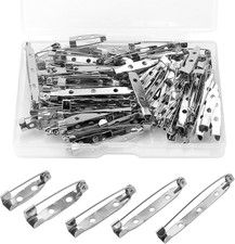 100Pcs Silver Safety Bar Pins with 3 Holes, Flat Bar Pins 20Mm-45Mm Brooch Pin B