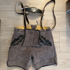 VINTAGE GERMAN LEDERHOSEN  MENS GRAY SUEDE  LEATHER OKTOBERFEST FESTIVAL