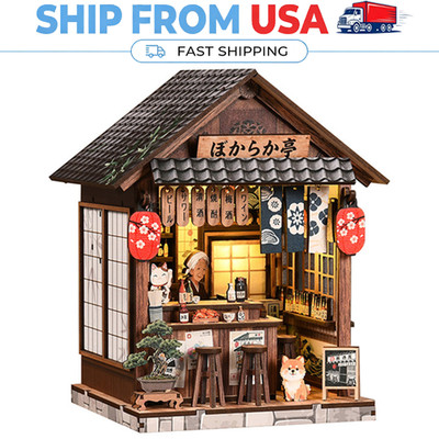 Share 3D DIY Wooden Puzzle Serene Izakaya Book Nook Lights Miniature Dollhouse