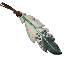 Leather Hand Painted Tie-On Feather w/ Teal Accent