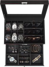 Jewelry Box for Men, 6 Slot Watch Box Jewelry Organizer with Drawer, Watch Case