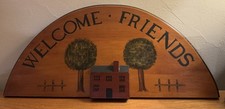 Vintage Welcome Friends Wooden Sign Primitive Style Handmade Cottage-Core