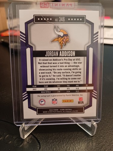 2023 SCORE FOOTBALL ROOKIE AUTO JORDAN ADDISON RC AUTO #346! - Picture 2 of 2