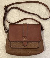 Fossil Kinley Brown Tan Leather Bag Medium Shoulder Cross Body Pebble Smooth