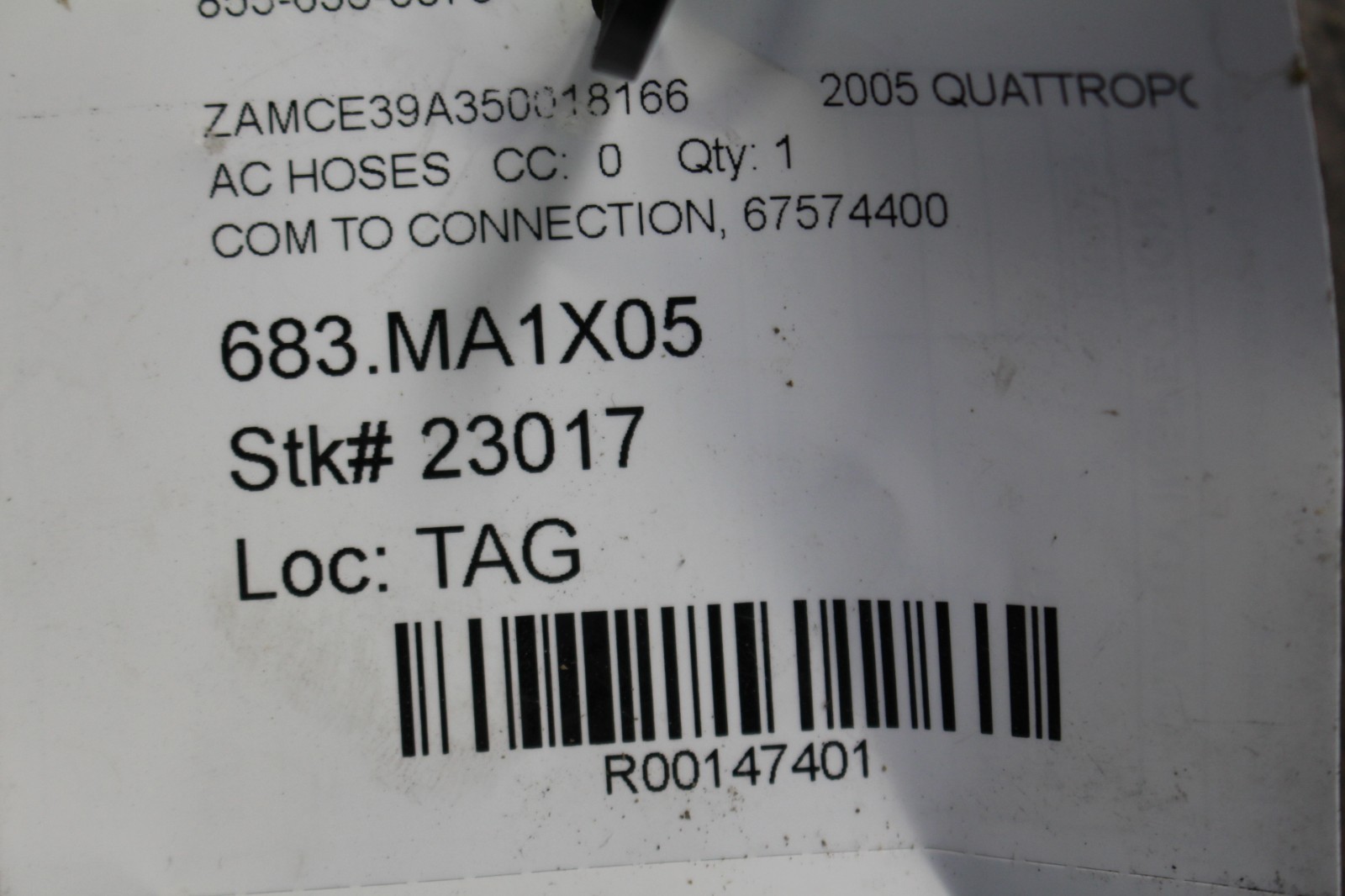 Maserati Quattroporte, AC Compressor to Union Hose, Used, P/N 67574400