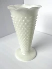 VTG Milk Glass Vase ANCHOR HOCKING HOBNAIL Dot Dash Footed Large 9.5” EUC