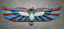 Large Rare Art Nouveau Egyptian Revival 800 Silver Enamel Scarab Pin 3.5