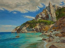 Mediterranean Seascape Oil Painting Modern Italian Seascape Landscape Artwork