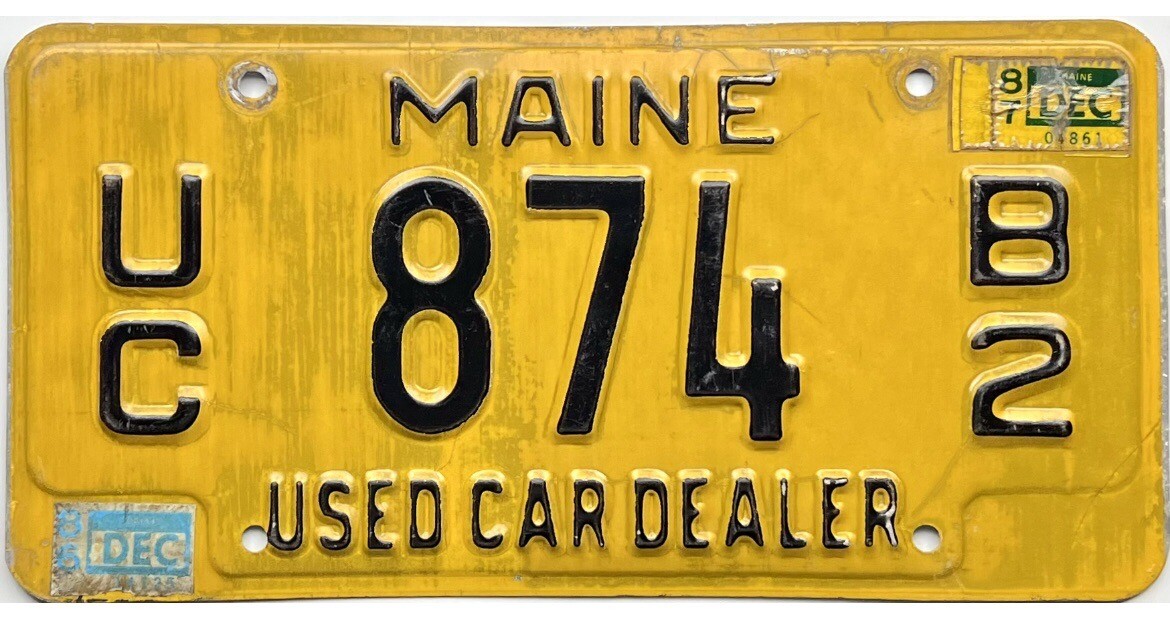 *99 CENT SALE* 1986 1987 Maine USED CAR DEALER License Plate 874 No