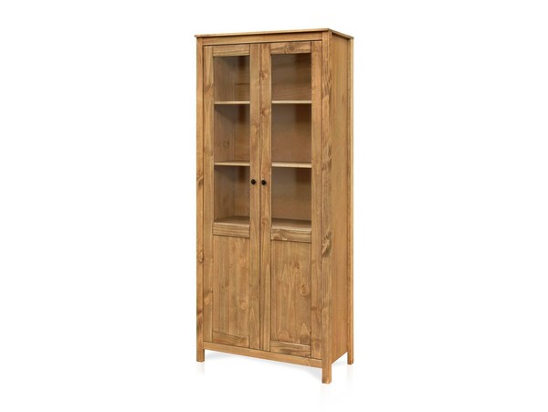 Vitrine Wohnzimmerschrank 2 TüRen 5FäCher Tobino Massivholz Kiefernholz Gewachst-image