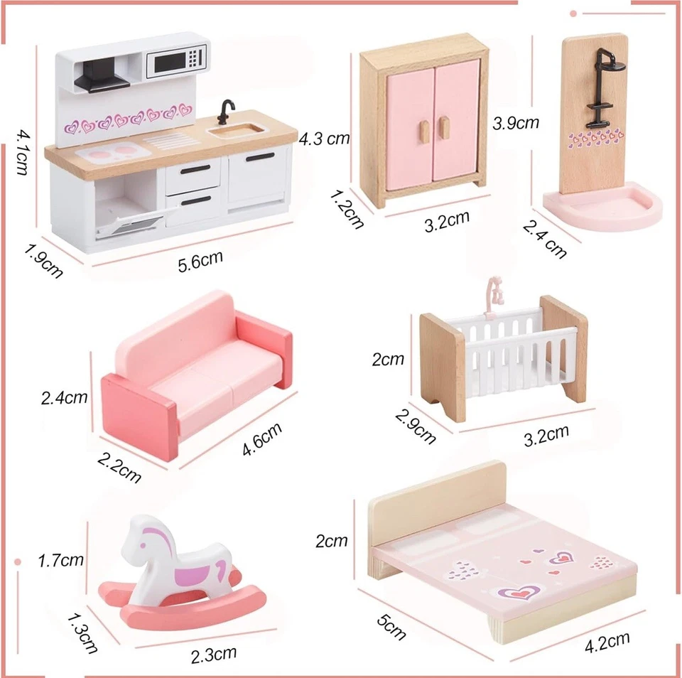 32pcs Wooden Dollhouse Furniture Set 5 Rooms - Image 3 of 3