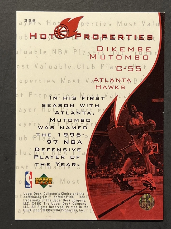 1997 upper deck collectors choice Hot Properties Dikembe Mutombo #356  - Image 2 of 3