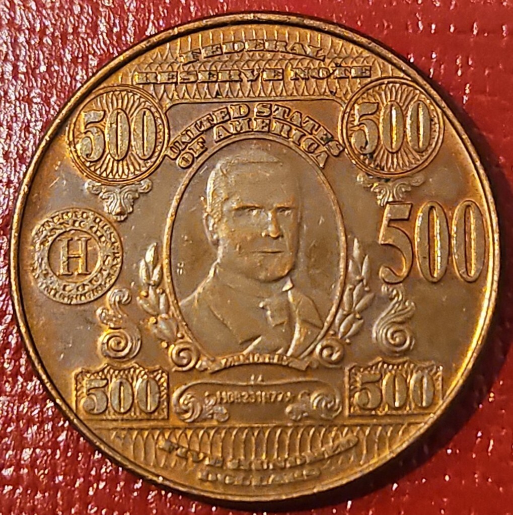 $500 FEDERAL RESERVE ART BAR MINT 1 OUNCE COPPER ROUND MEDAL COIN