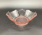 RARE Vtg Pink Depression Glass Smith Glass Co. Etched Handled Fruit Bowl