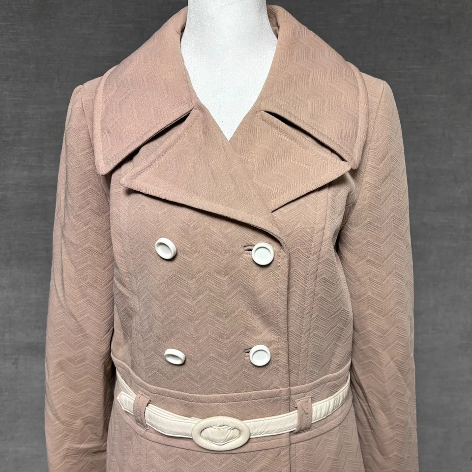 Gabardina Vintage Sears S Beige Chaquetón Años 60 70 Mod Retro Preppy Cinturón Clásico Foto 2 de 4
