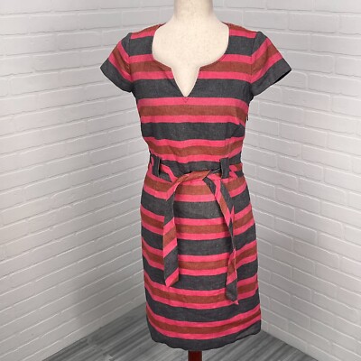Boden Dress Women 4R Black Pink Stripe Sheath Cotton Linen Classic Career  VTG | eBay