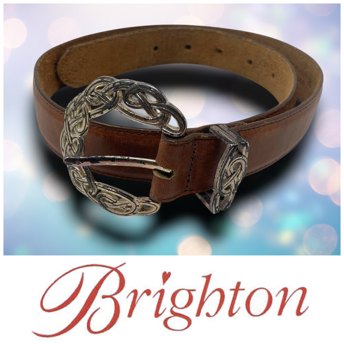 Vintage Brighton Belt Womens Brown Leather Silver Tone Filigree Buckle Size L Vintage 1991 Brighton Leather Belt Sz S Silver Tone Filigree  main image 2