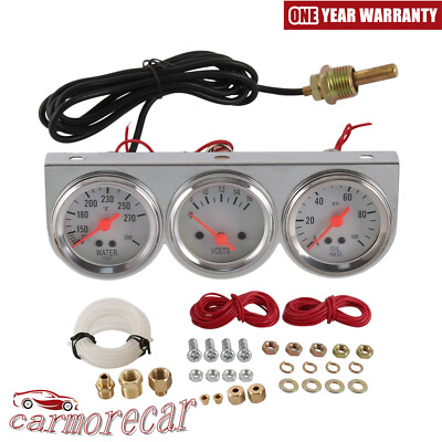 #ad Mechanical Chrome Triple Gauge Set Water Temp Oil Pressure Volt Meter 2#x27;#x27; 52mm $25.86