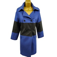 10 UK Karen Millen Vintage Royal Blue Colourblock Cotone Mac Giacca Trench Coat
