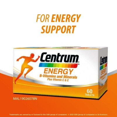 CENTRUM Energy B-Vitamins & Minerals Plus Vitamin C & E 60 Tablets - For Energy