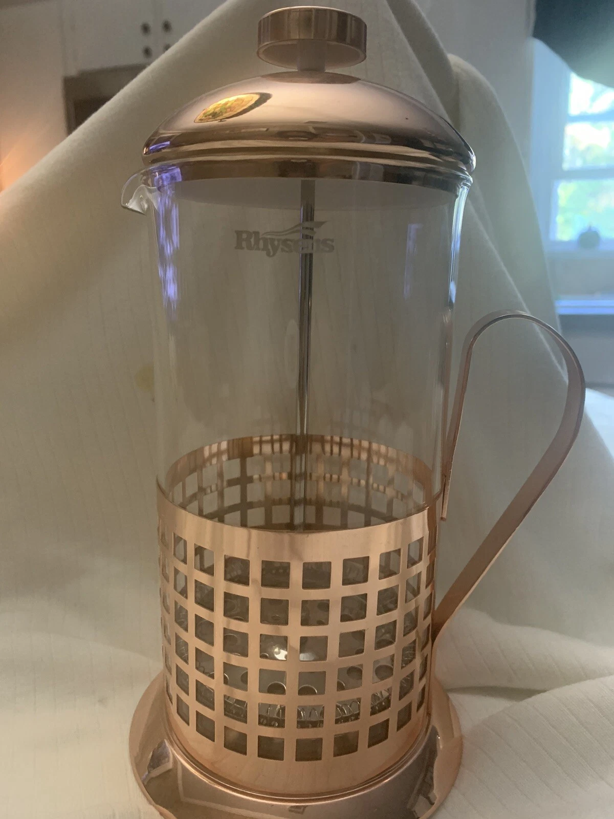Rhysens French coffee press and tea maker copper plated heat resistant 8c