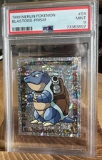PSA 9 MiNT BLASTOISE PRISM S4 Merlin Collection Pokemon Sticker Holo 1999