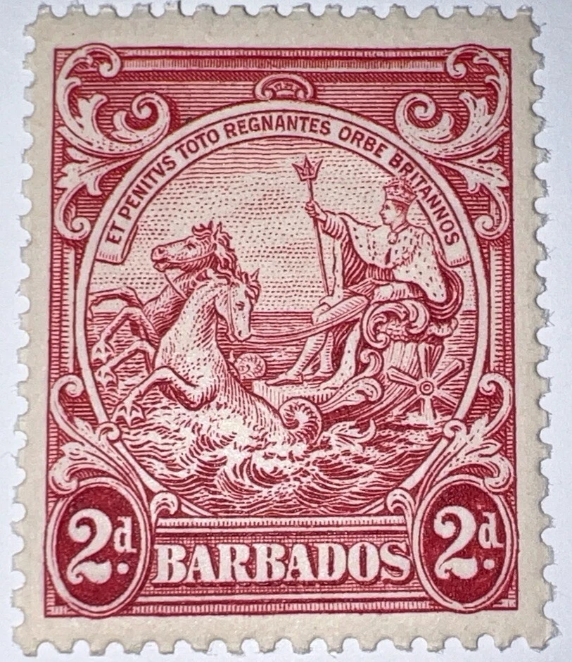 SELLOS DE VIAJE: SELLOS DE BARBADOS 1938-47 SG# 250, 2d, SELLO DE LA COLONIA 13 1/2 x 13 Foto 2 de 4