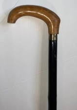 Vintage Bamboo Cane Walking Stick 37" With Brass collar Wood With Black