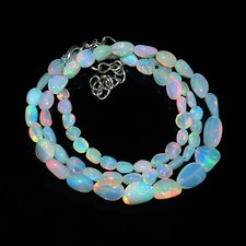 Natural Ethiopian Welo Fire Opal Tumble Beaded Gemstone Necklace 16 Inches