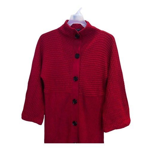 Anne Klein Long Medium Midi Sweater Coat Burgundy Duster Cardigan Crochet Knit - Picture 5 of 8