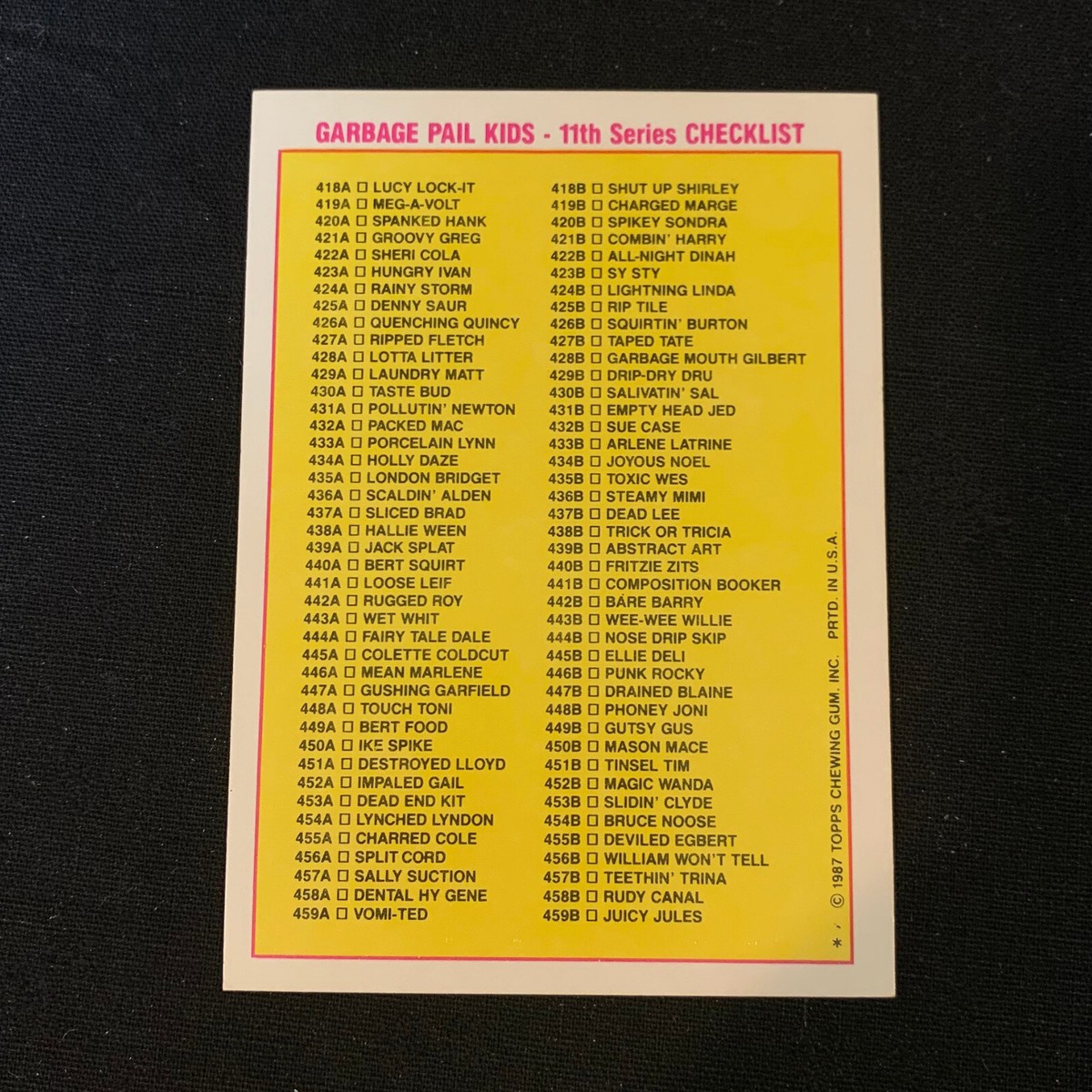 1987 GARBAGE PAIL KIDS 11TH SERIES COMPLETE SET 84 CARDS + FREE