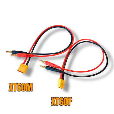 2x Premium XT60 Ladekabel Set für Lipo Akku Male Female 30cm 4mm Bananenstecker 