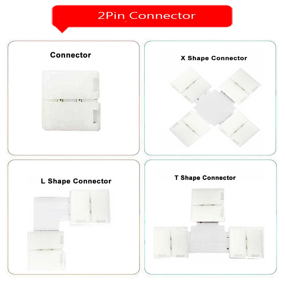10mm Width Solderless Connector 2/3/4/5pin T/L/X Shape For 5050 Led Strip light - Image 2 of 4