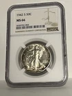 1942-S  Walking Liberty US Half Dollar, MS66 by NGC, NICE WHITE, some DARK TONES