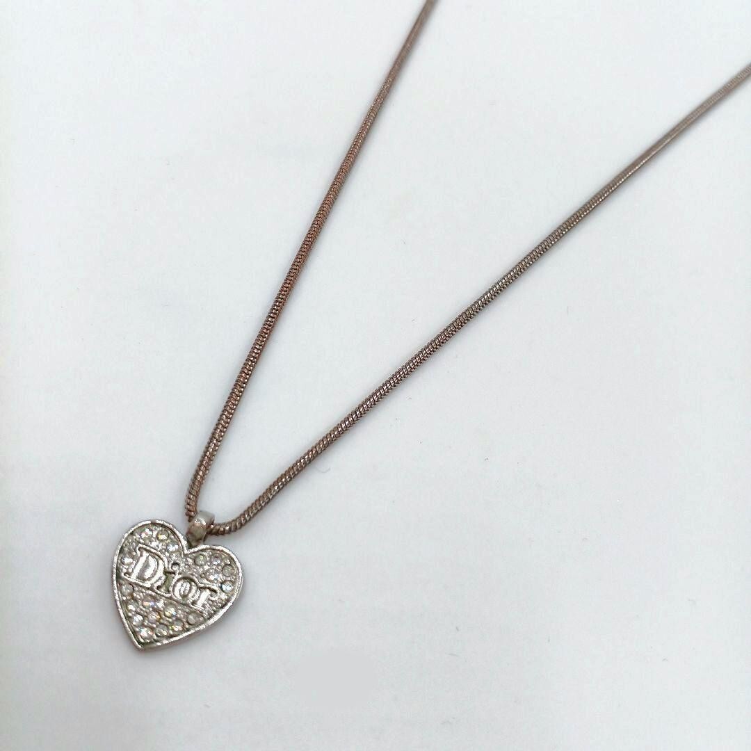 Christian Dior Heart Rhinestone Necklace Silver Women | eBay
