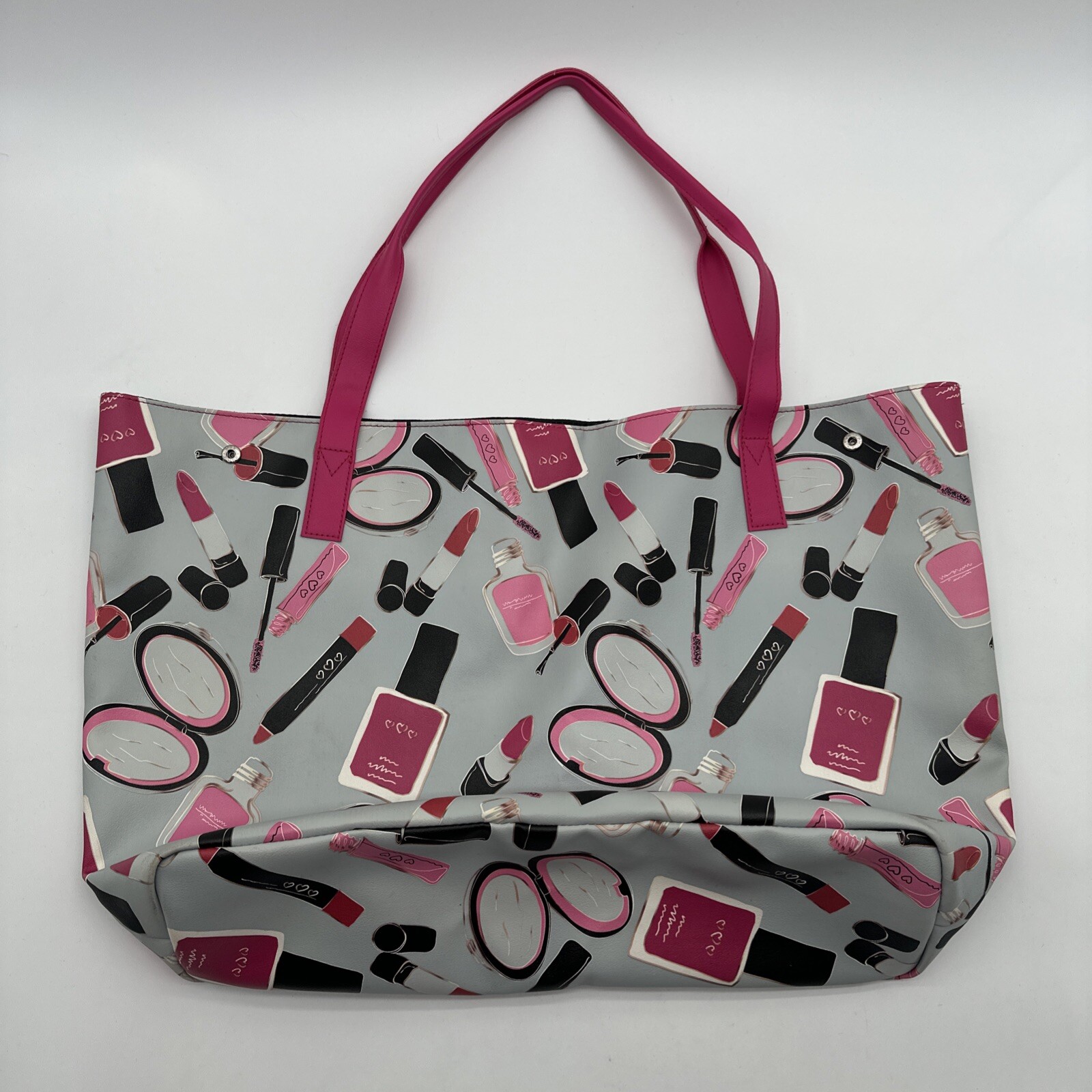 Gray AOP Cosmetic Tote Bag for Women - Large Multicolor Organizer-image