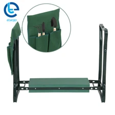 Foldable Kneeler Garden Kneeling Bench Stool Soft Cushion Seat Pad w Tool Pouch