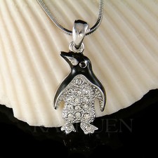 Black White Emperor Penguin made with Swarovski Crystal Jewelry Chain Necklace