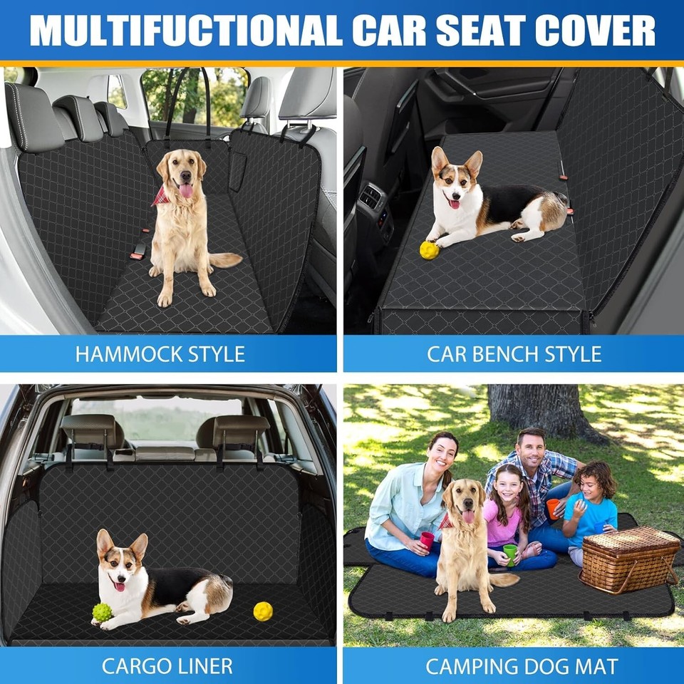 Dog Car Seat Cover for Back Seat Dog Seat Cover with Storage Pocket Dog