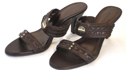 Womens Merona Pippin Brown Leather Double Strap Heels Shoes size 6 NEW - Picture 2 of 9