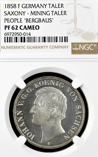 German States Saxony 1858 F Mining Taler Coin Thaler NGC PF 62 CAM PP/PROOF RARE