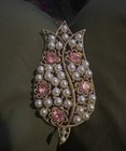 Vintage 60’s MCM Pink Pearl  Rhinestone Tulip Brooch Gold Tone — photo 1