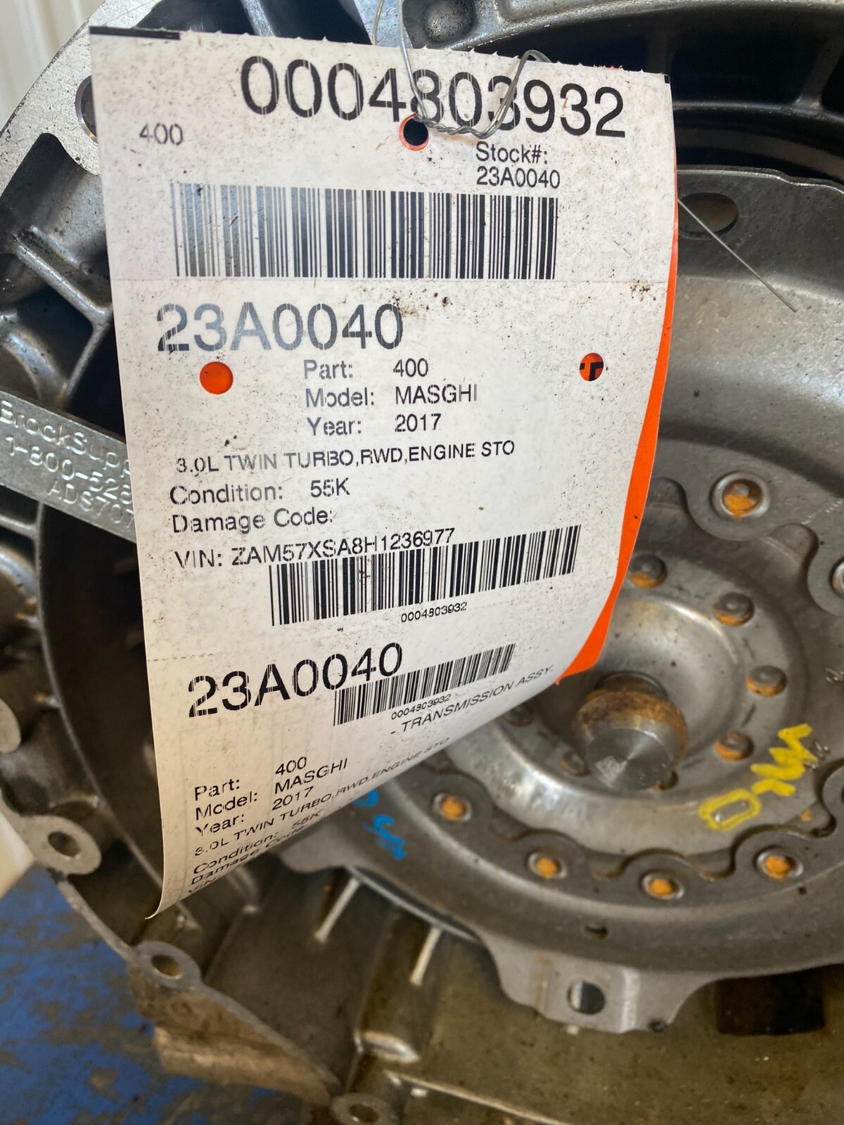 2017 MASERATI GHIBLI AUTOMATIC TRANSMISSION ASSEMBLY 55,671 MILES 3.0 RWD