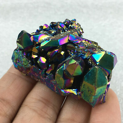 Natural Quartz Crystal Rainbow Titanium Cluster Mineral Specimen Reiki Healing 