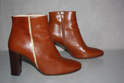 Bottines JULES & JENN Cuir Lisse Brillant Marron Clair T 40 TBE - Photo 1/4