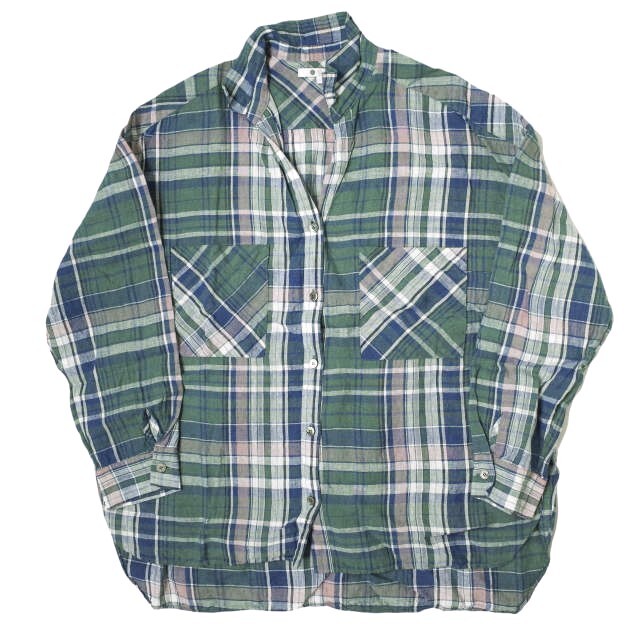 three dots - three dots スリードッツ 日本製 Linen Plaid L/S Over Shirt リネンプレイド オーバーシャツ LP2001Y S Green 長袖 チェック スキッパー トップス【中古】【three dots】 three dots Japan Linen Plaid L/S Over Shirt LP2001Y S Green