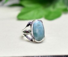 Solid 925 Sterling silver Natural Larimar Ring Gemstone Jewelry For Her J 67