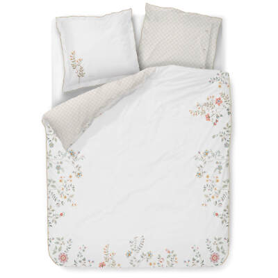 Bettwäsche Blumen Blätter Pip Studio Campo de Flores Altweiß Perkal Rand floral